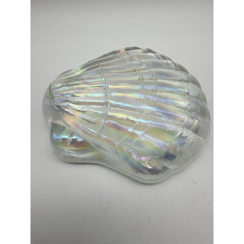 Vintage‎ MCM Carnival Glass Iridescent Pearl Clam Shell Paperweight - Picture 4 of 5